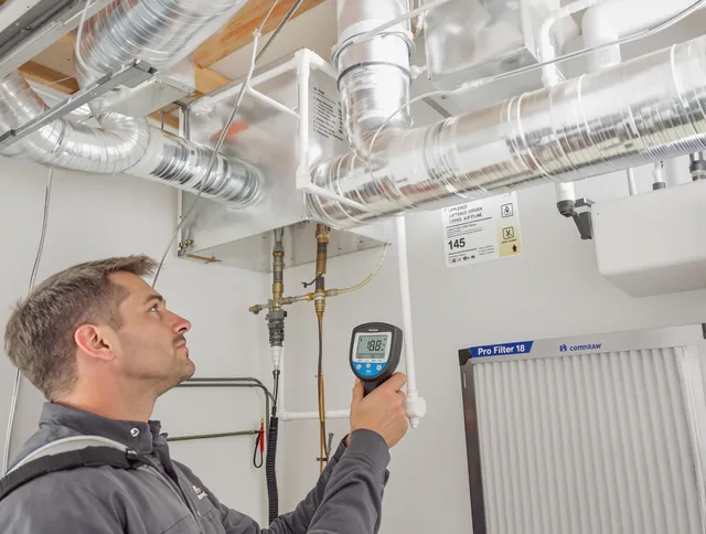 Grafton Air Duct Cleaning expert conducting detailed filter system inspection using diagnostic tools in Grafton